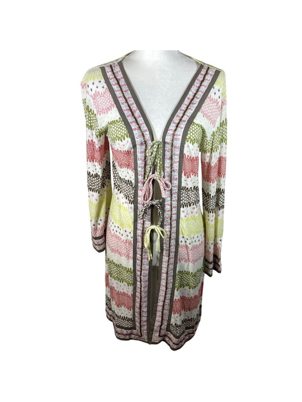 Vintage Letarte Y2K Coverup Tie Front Beaded Boho Print Swim Tunic Handmade